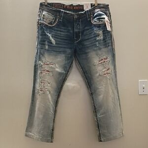 Rock Revival Men's Faded Blue Distressed Jeans
